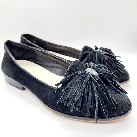 ANNE KLEIN Dixie iFlex Black Suede Tasseled Slip-On Flats Women's Size 5 M - Picture 1 of 8